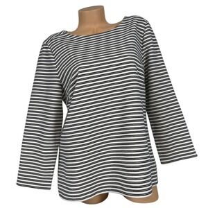 Talbots Womens XL Striped Boat Neck 3/4 Sleeve Top Cotton Blend Metallic Accents